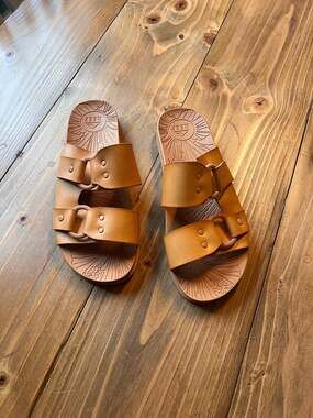Reef Tan Double-Strap Buckle Slide Sandals